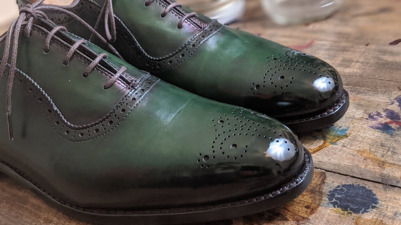 Patina Project:  Transforming Allen Edmonds Cornwallis in Walnut to Emerald Green with custom sole.