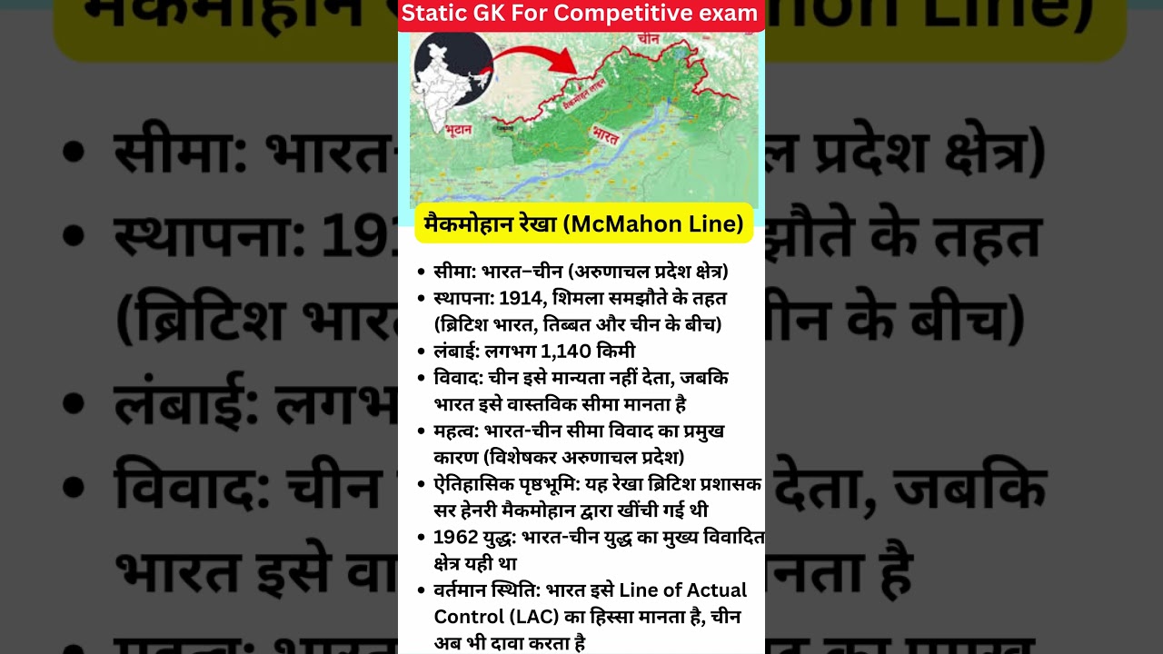 McMahon Line 1914 | India&ndash;China Border Dispute Explained | Static GK 2025 | SSC & UPSC Exam Notes