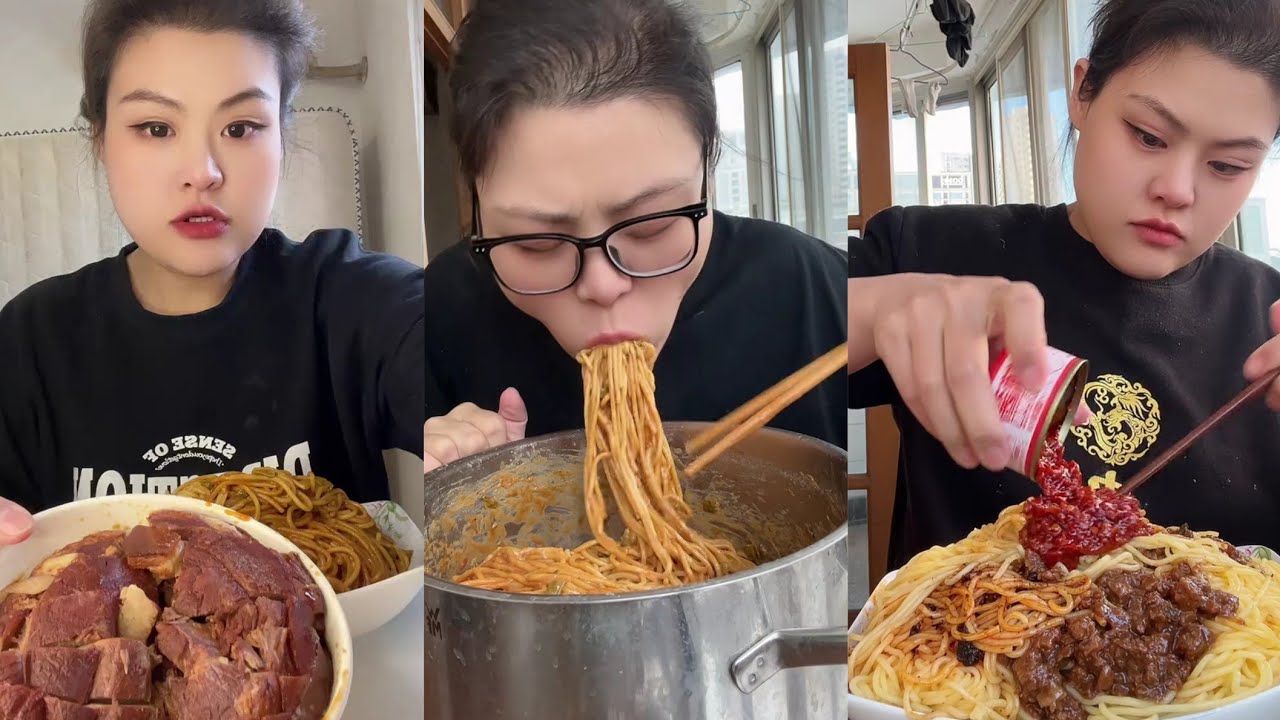 Yummy /Eating Challenges 🤤 Pork belly Spicy noodles 🍜😋 fired chicken 🍗#eatingshow #delicious #eat 