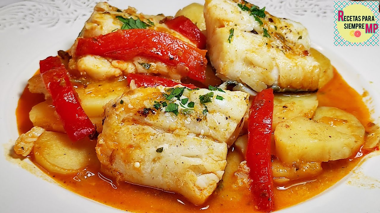 Bacalao guisado con Patatas y Pimientos, Fácil y Delicioso