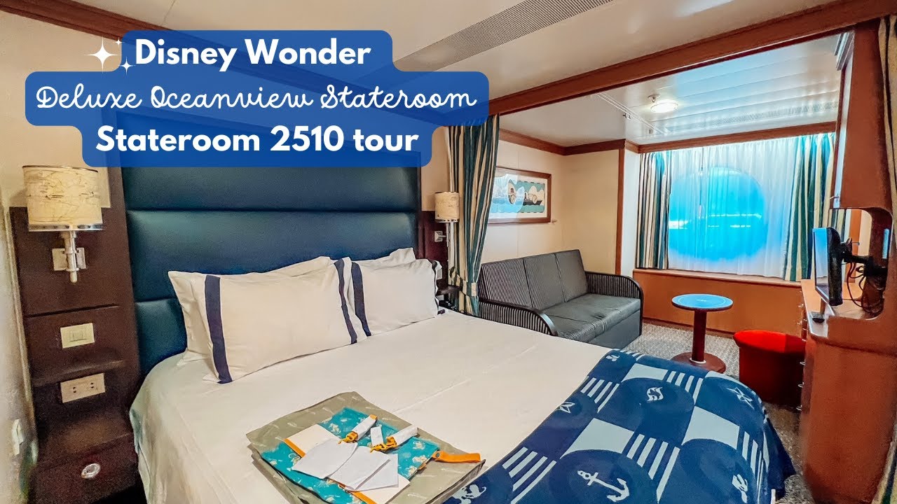 Disney Wonder Deluxe Oceanview Stateroom with one large porthole, Stateroom 2510 Tour