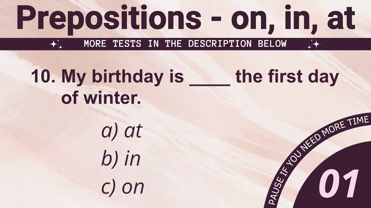 Prepositions of TIME Quiz - in, on, at | English Grammar Test
