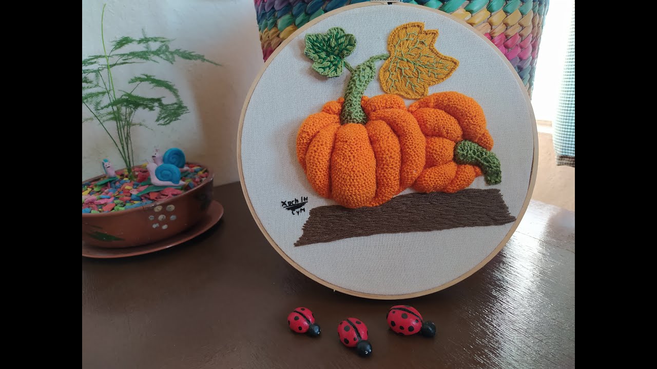 Calabazas bordadas en 3D 👀🤩/ Punto pequinés/ Bordado en alto relieve/  Xoch Itl