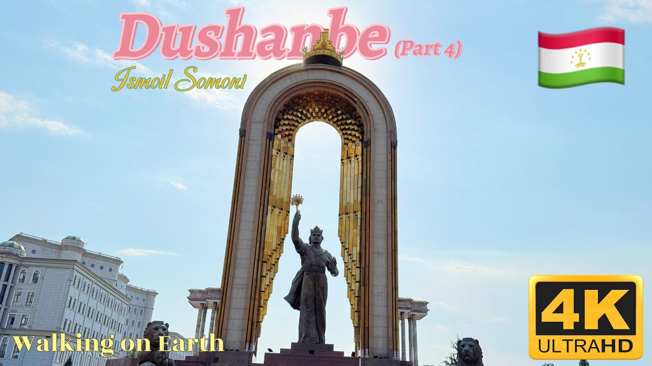 Ismoil Somoni and Independence Monuments Visit in Tajikistan 🇹🇯 | Dushanbe Walking Tour (4K/60fps)