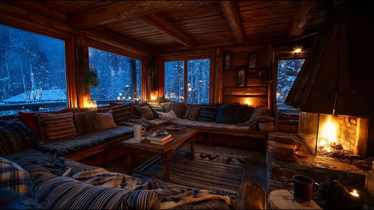 Warm Fireplace & Soft Candlelight 🔥 | Cozy Snowy Night Ambience for Sleep (NO ADS)
