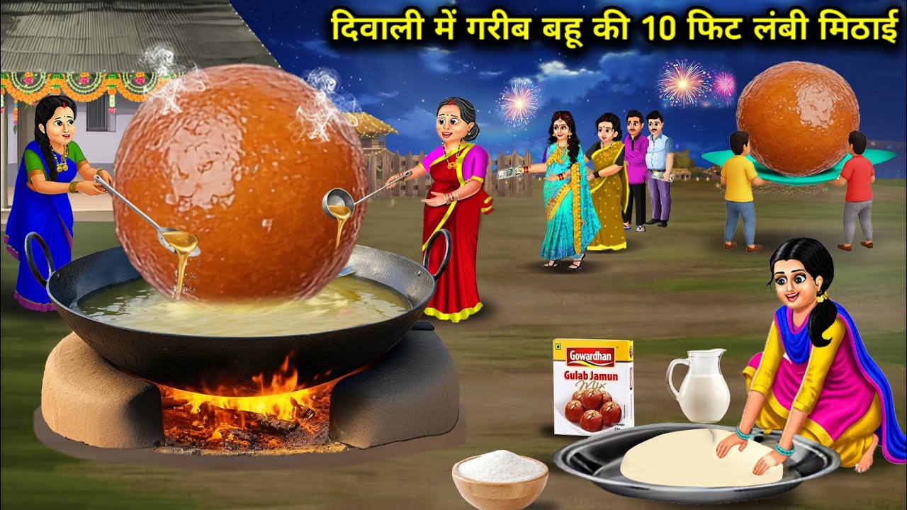 दिवाली में गरीब बहू की 10 फीट लंबी मिठाई | Diwali poor daughter-in-law's 10 feet long| Cartoon Video