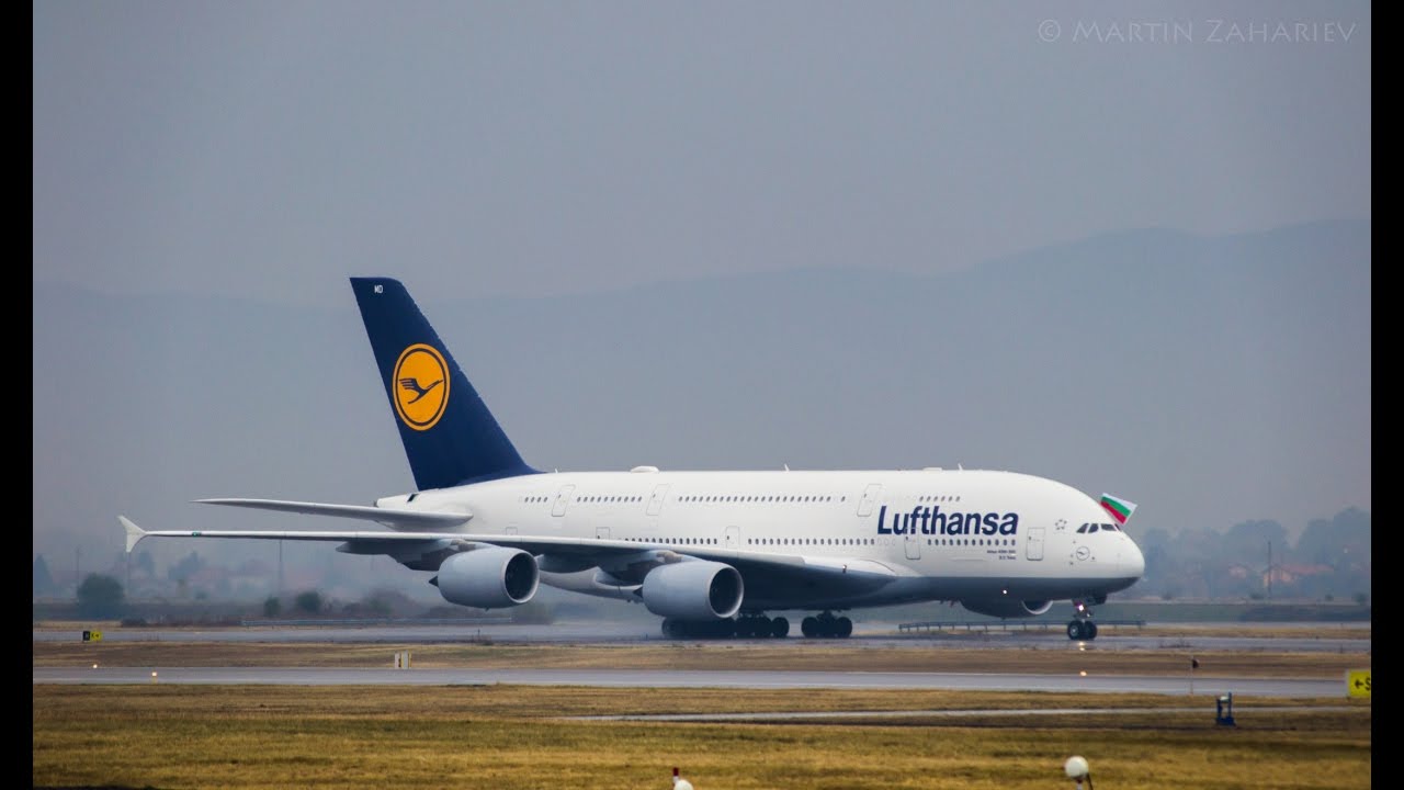 Lufthansa Airbus A380 for the first time ever in Sofia
