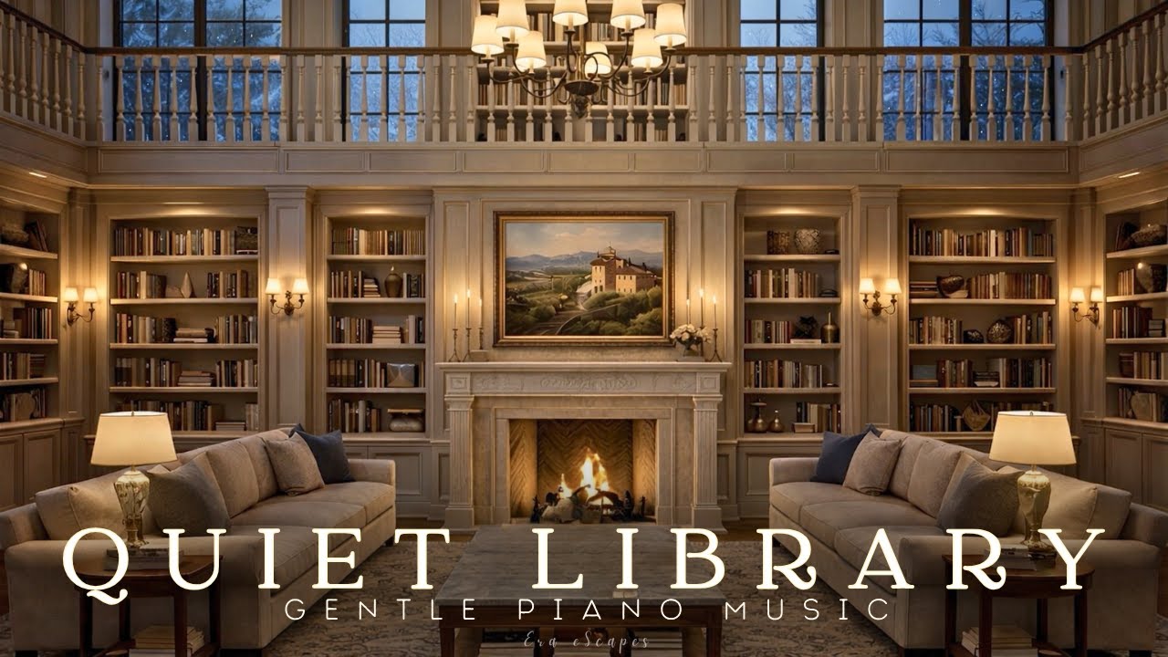 Warm Winter Library | Light Academia meets Dark Academia Piano Playlist | Crackling Fireplace & Snow