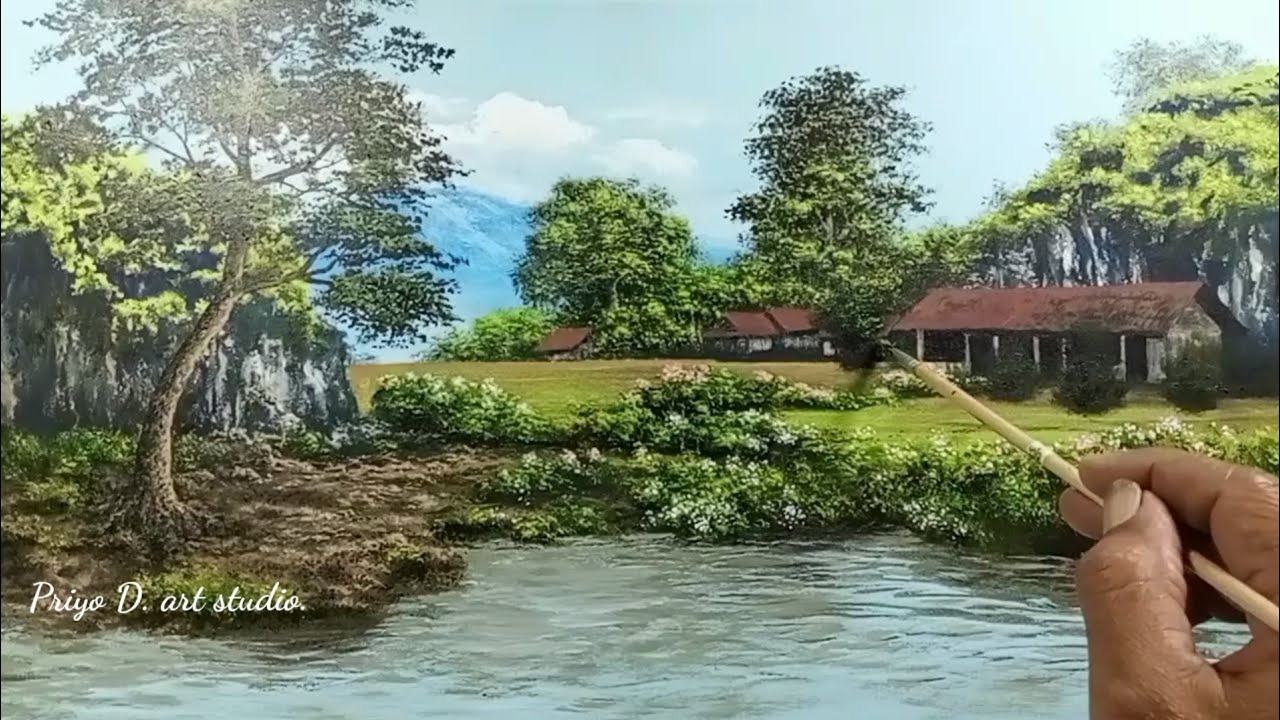 MELUKIS KOLAM IKAN DAN PEPOHONAN.