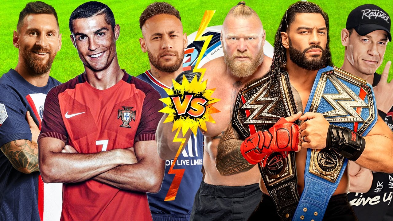 Ronaldo Messi & Neymar Vs Roman Reigns John Cena & Brock Lesnar WWE 2K23