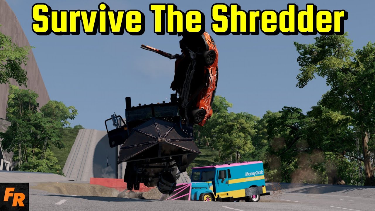Survive The Shredder With Random Cars! - BeamNG Drive