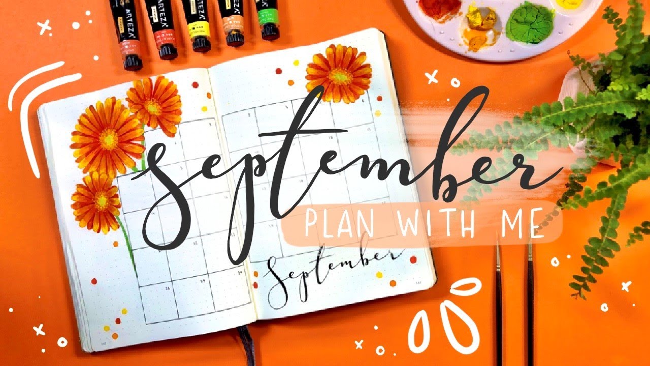 ❀ SEPTEMBER 2020 Bullet Journal Setup | PLAN WITH ME | Orange gouache flowers in my planner ❀
