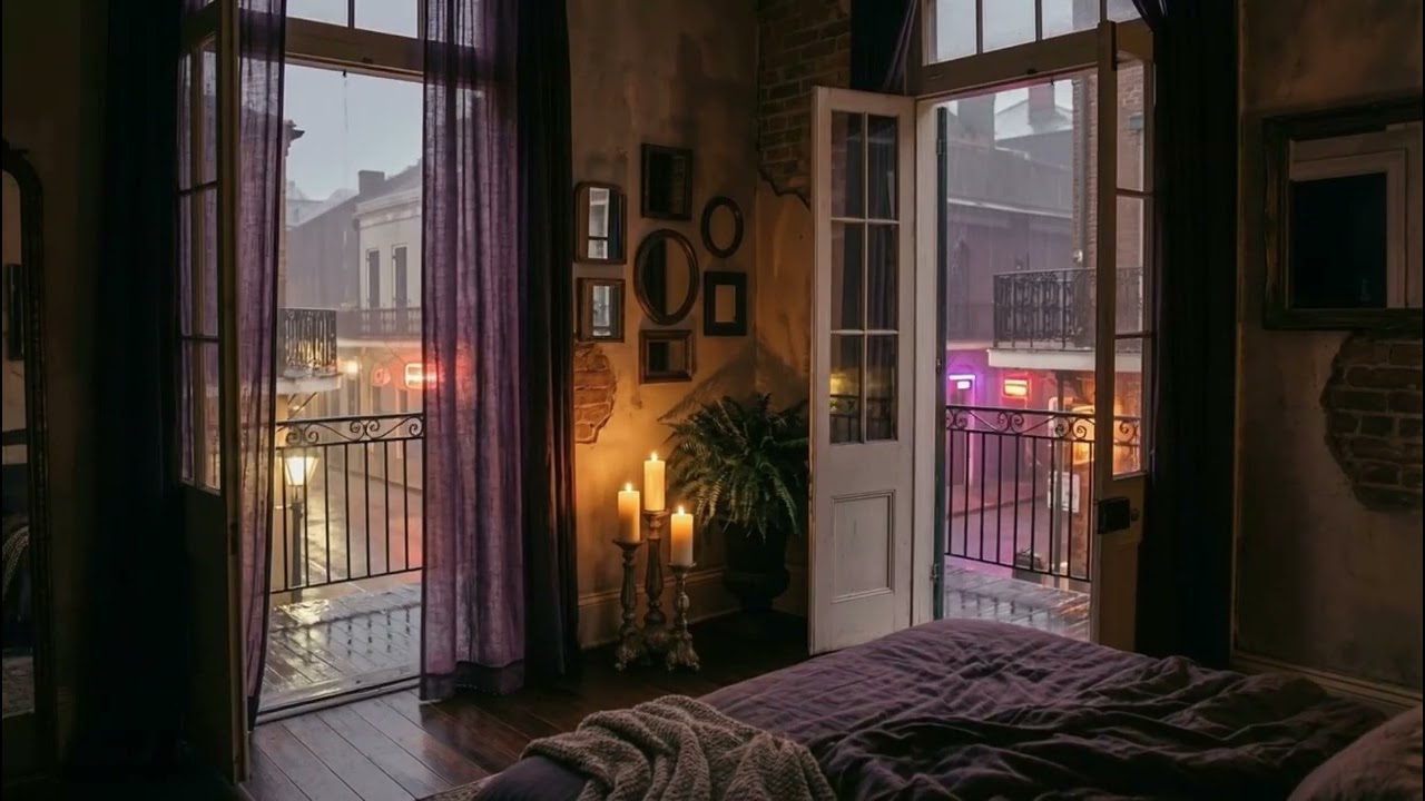 Candlelight & Rain from Bed | Thunder Storm & NOLA Evening Ambience | Relax or Deep Sleep (9 Hours)