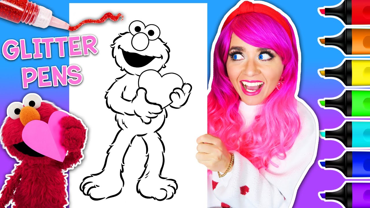 Раскрашиваем Элмо ко Дню святого Валентина блестящими фломастерами! ✨ Суперблестящая картинка с п...