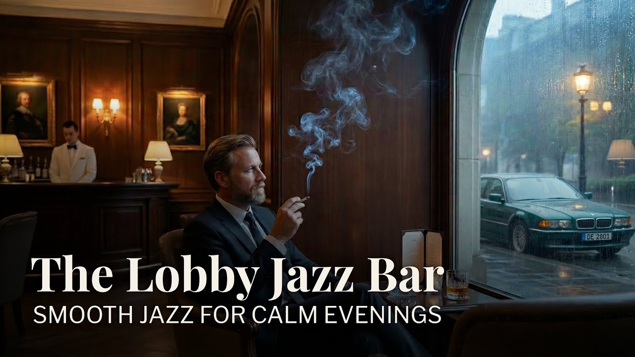 Smooth Jazz to Relax & Unwind | Elegant Hotel Lobby Ambience on A Calm Rainy Evening