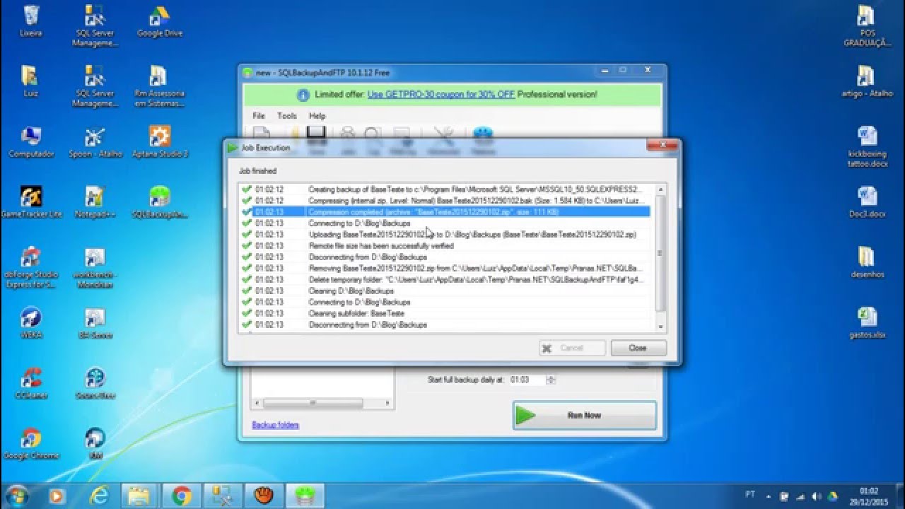 SQL Backup And FTP - Realizando Backups Agendados para o SQL Express