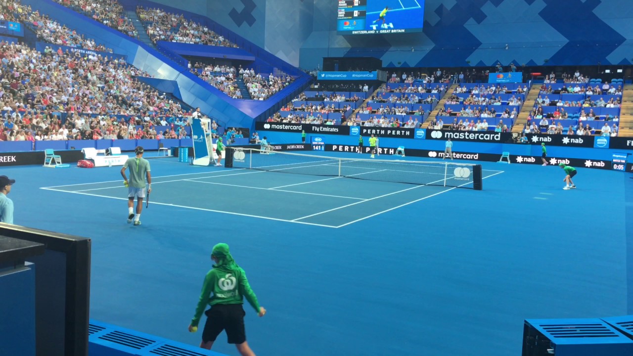 Roger Federer Vs. Daniel Evans Full Match / Court Level / Hopman Cup 2017 Round 1 SUI vs. GBR