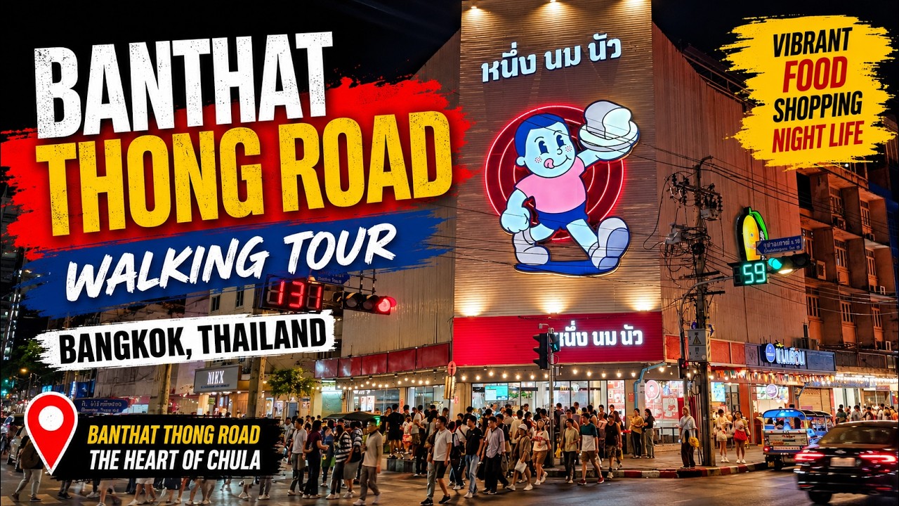 Banthat Thong Road Night Walk: Bangkok Street Vibes | Thailand | 4K