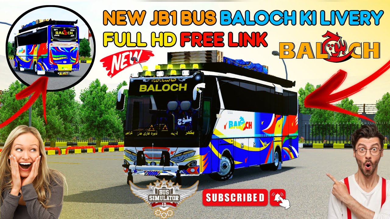 New jb1 bus BALOCH  ki livery full HD free link bus simulator Indonesia game 👌