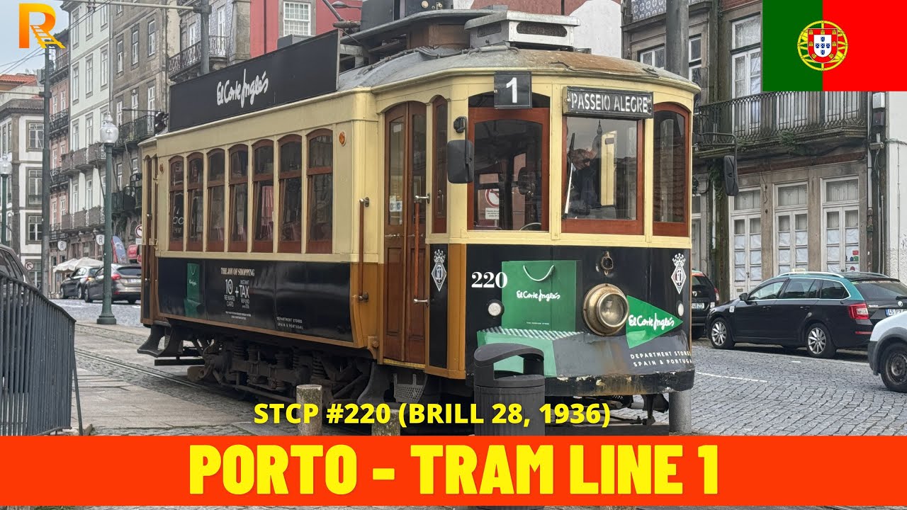 Cab Ride on Porto’s Vintage Tram Line 1 (Elétricos do Porto, Portugal) train driver's view 4K