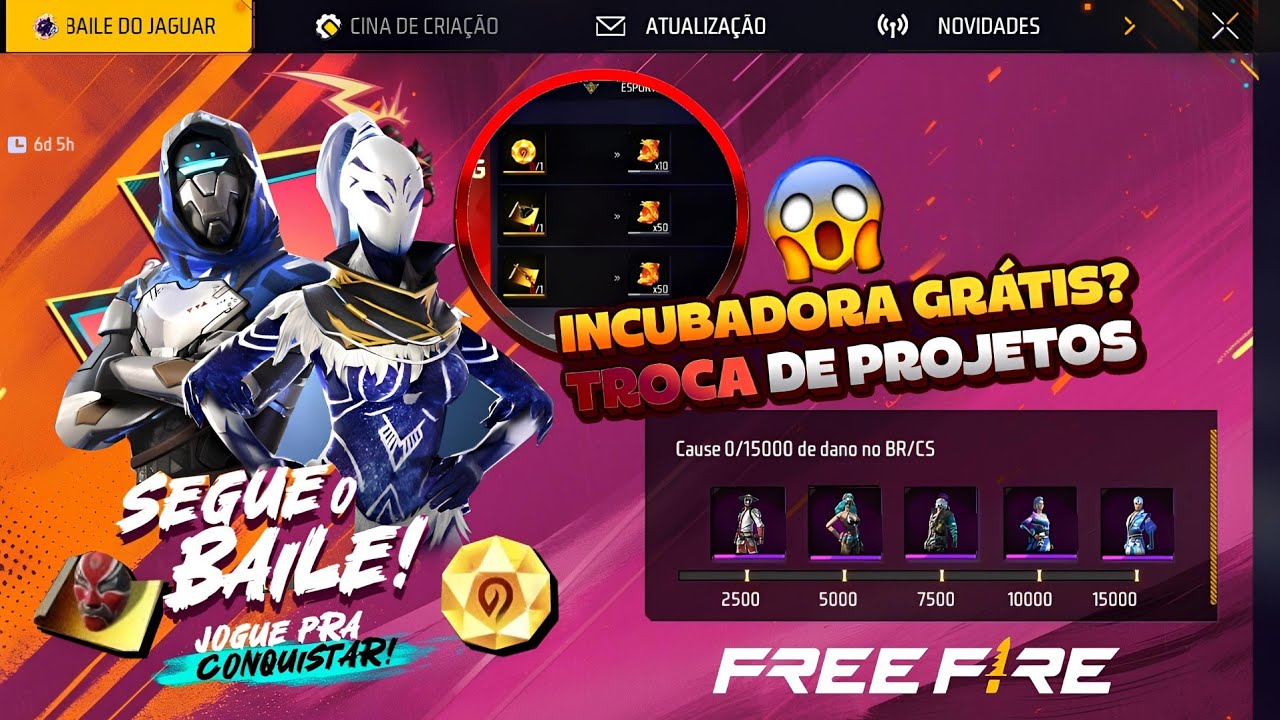 AGORA SIM! INCUBADORA DE GRAÇA? ESCOLHA A SUA, TROQUE OS SEUS PROJETOS E LOJA PRIME RARA - FREE FIRE