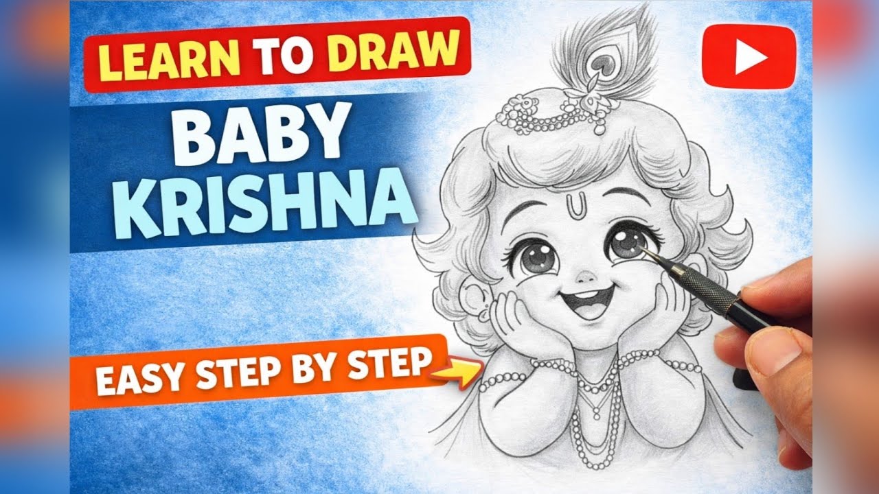 How to Draw Little Krishna | Cute Baby Krishna Drawing Step by Step 🦚✏️ #drawing #krishna #art #god 