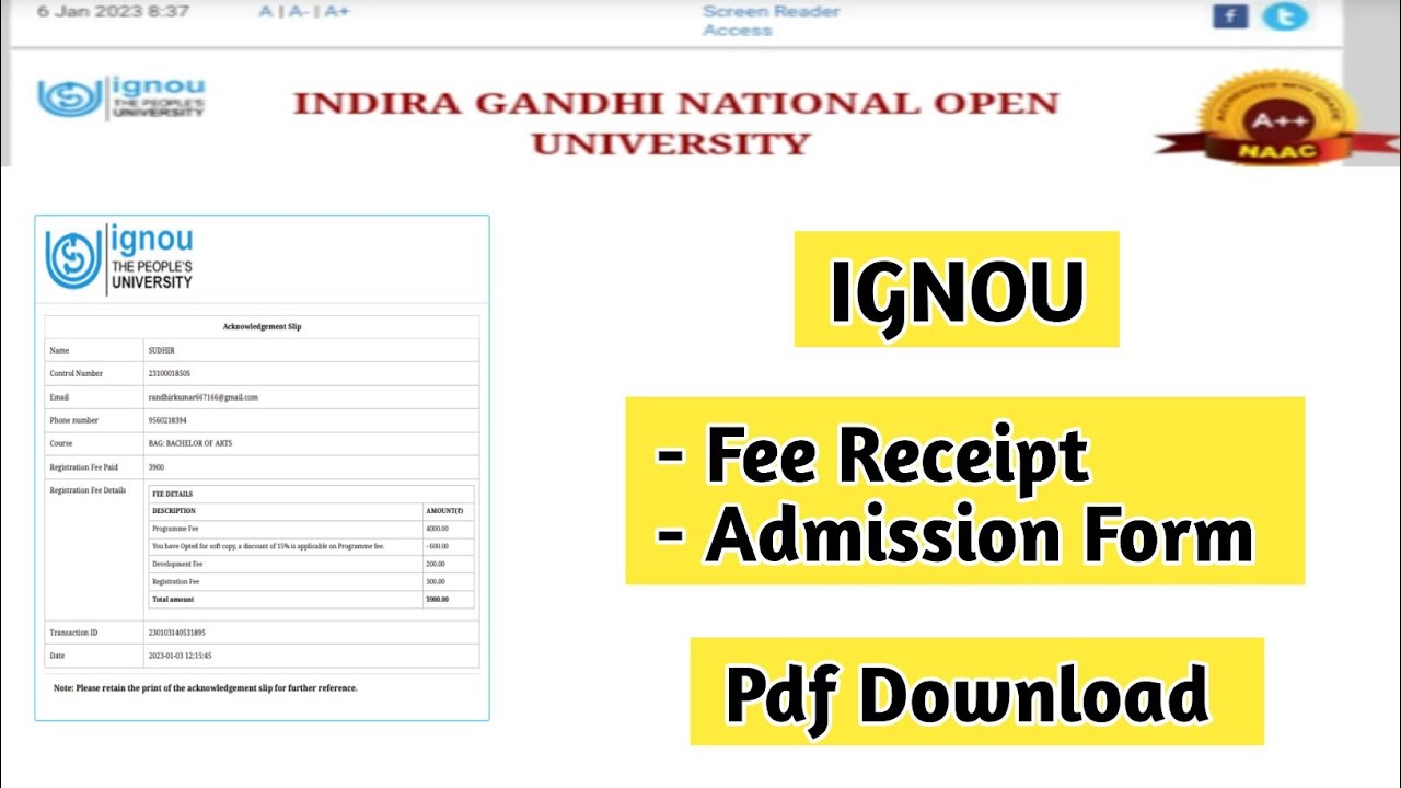 Ignou Admission Form And Fee Receipt Kaise Download Kare | Mister Ignou #ignou #admissionlastdate