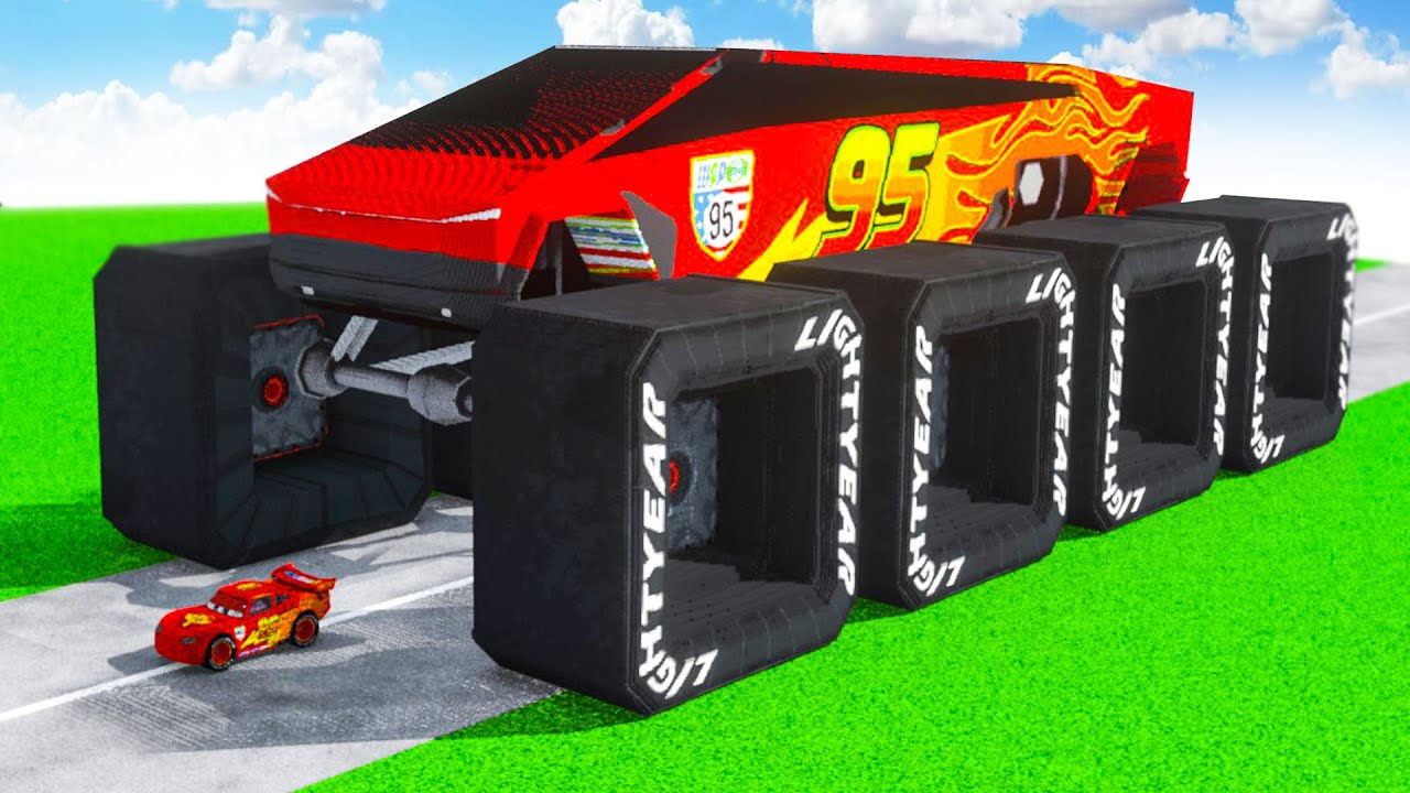Tesla Cybertruck Transforming to GIANT McQueen Tesla Square wheels BTR BIGFOOT in Teardown!