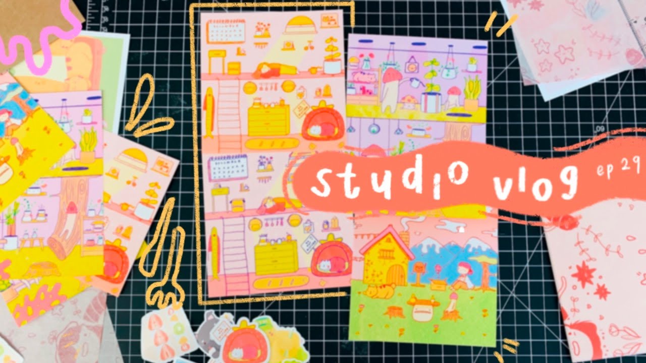 🎨 studio vlog 29. preparing shop update(stickers/prints), packing orders, and first week of school