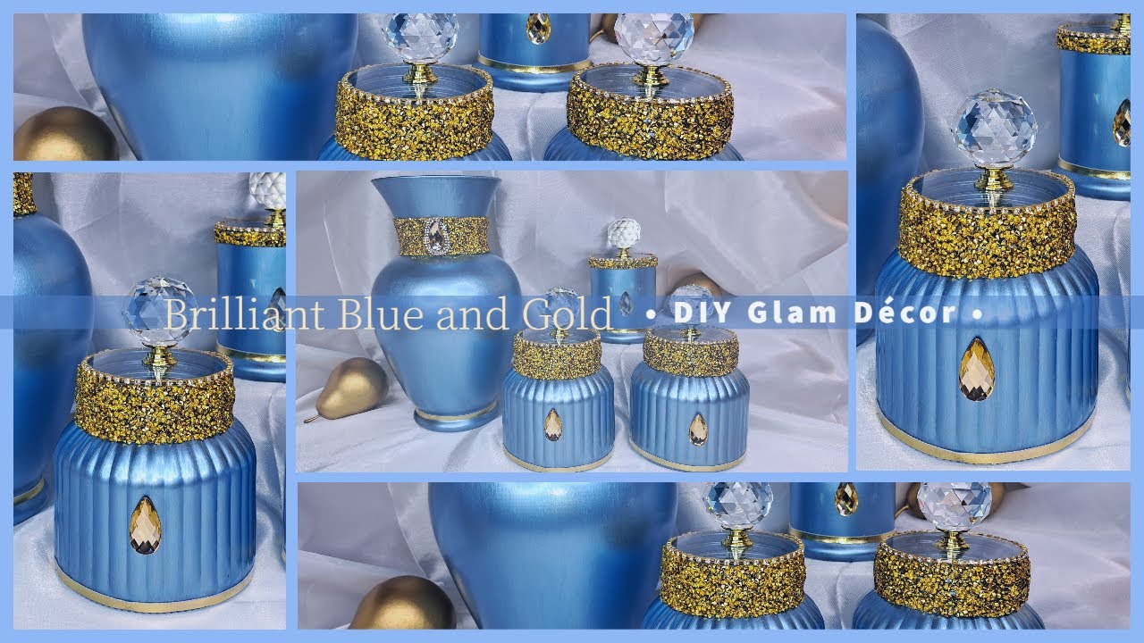 DIY Glam Brilliant Blue & Gold Vase and Dollar Tree Décor | 2023 Glam Décor Ideas