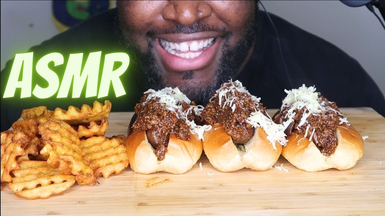 ASMR Chilli Cheese Dog Fries Mukbang NO TALKING EATING SOUNDS