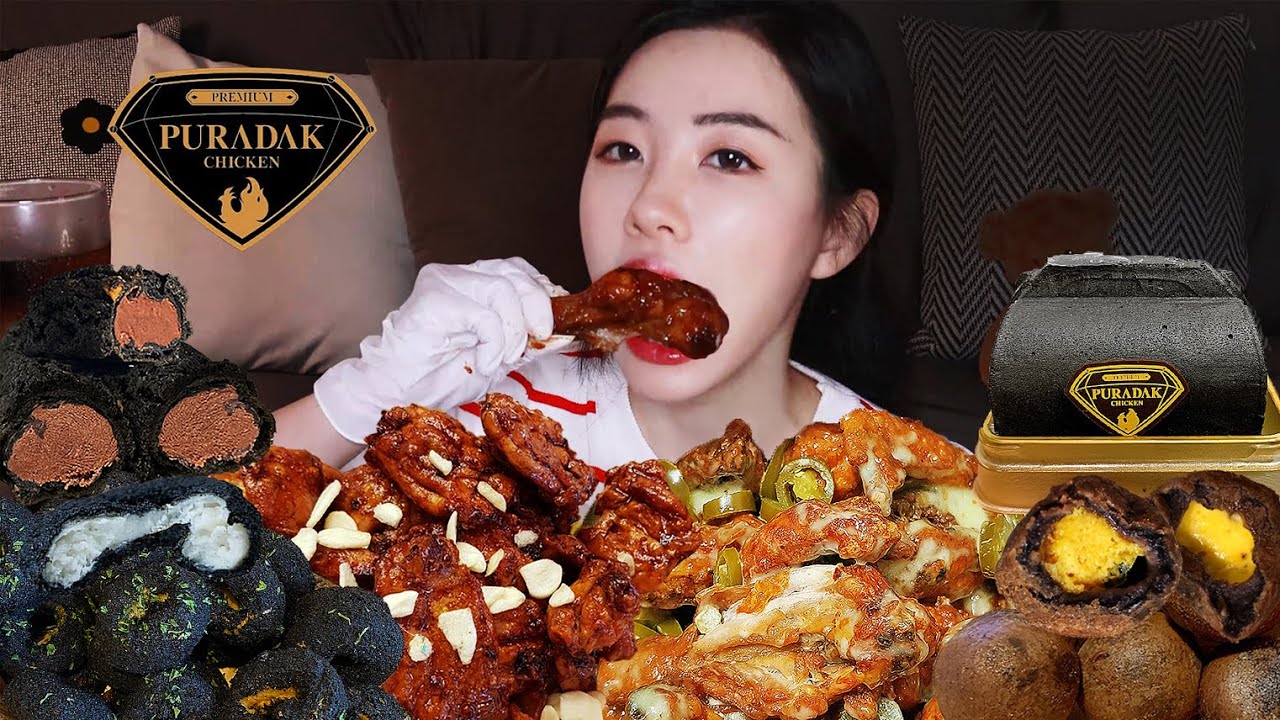 Chicken MUKBANG Black Aglio&Red Pepper mayo Sauce and Cheese Ball+Black Cheese Cake&Crocanche