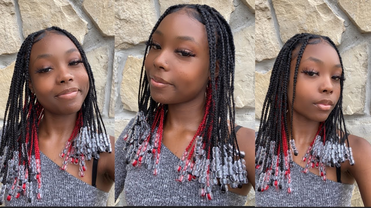 ⚜️KNOTLESS BOX BRAIDS W/ BEADS! | RED PEEK-A-BOO🔴⚪️ | TUTORIAL | GODDESS PLATINUMM