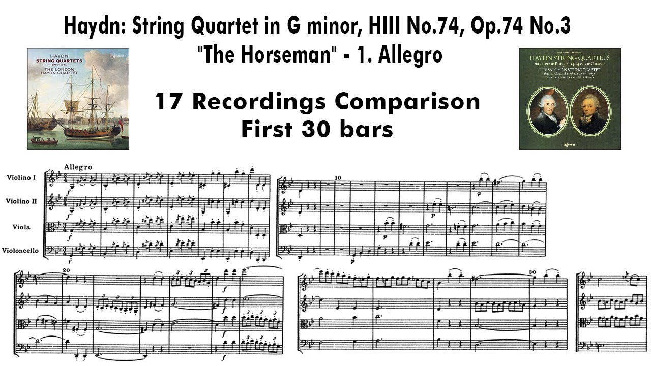 Haydn String Quartet Op.74 no.3 'Rider' in G minor 1st Mov 17 Recordings Comparison