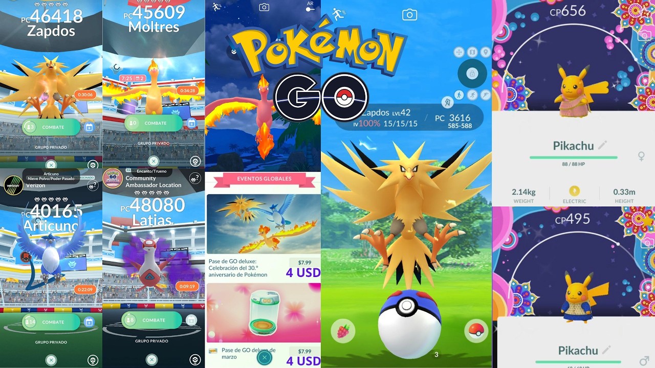 ✨✈️ Incursiones Pokémon GO Engel + PAR + Shinycheck Aves Kanto + Pikachu India con fondo 🇮🇳