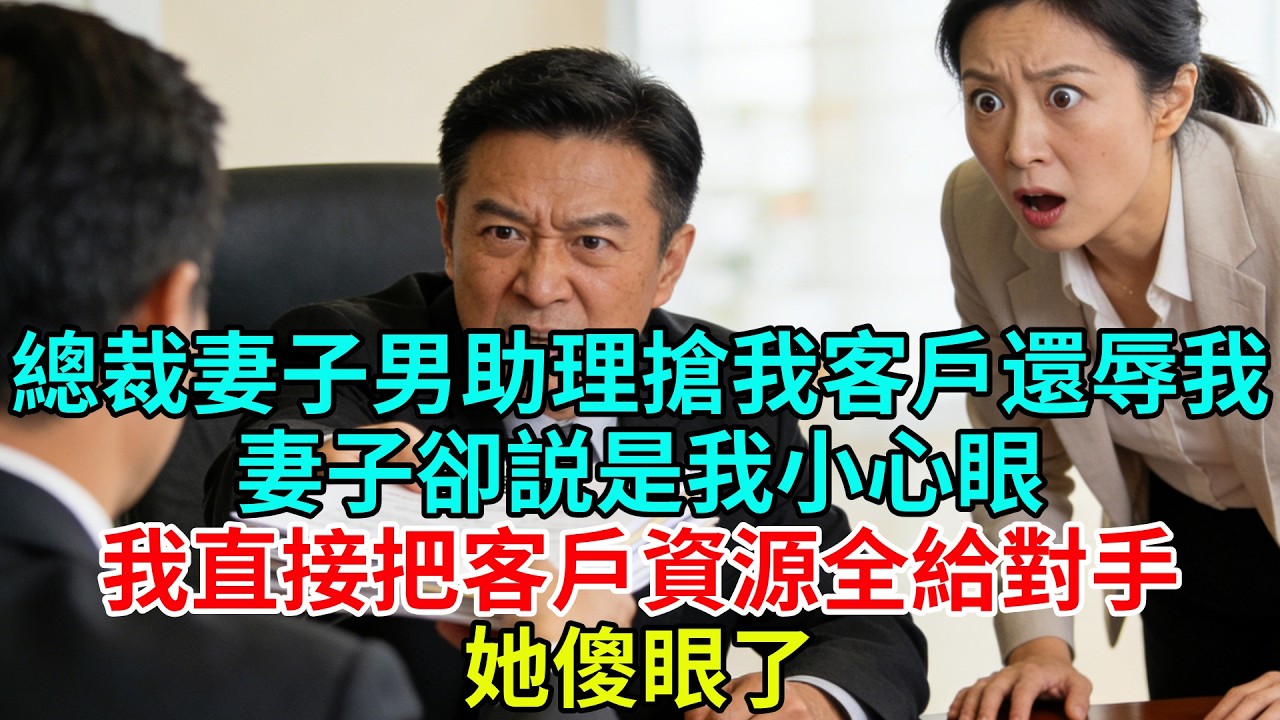 總裁妻子男助理搶我客户還羞辱我，妻子卻説是我小心眼，我直接把客户資源全給對手，她傻眼了#故事頻道#故事#情感故事
