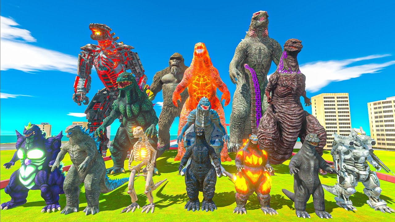 Team Evolved Godzilla and Kong vs Team King Ghidorah and Shimo -  Animal Revolt Battle Simulator