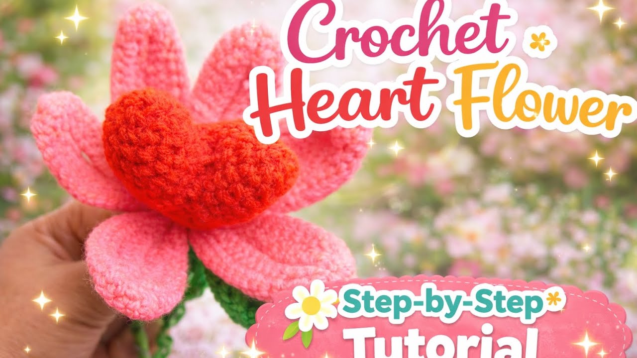 How to Crochet a Heart Flower 🌸 Easy Valentine CrochetCrochet Heart Flower Step by Step 