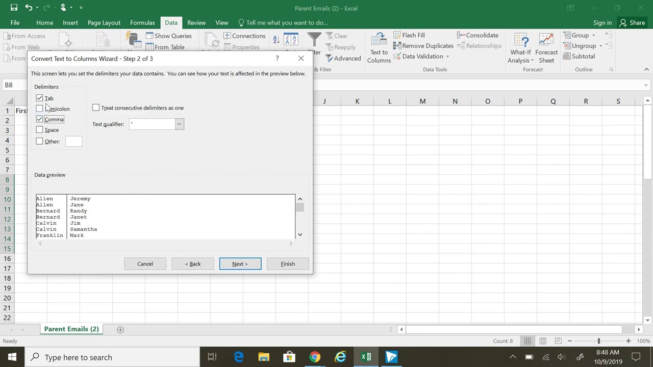 Excel: Prepare CSV File for Google Contacts