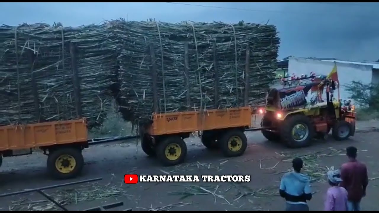 🦁💥 hindustan tractor pulling 45 tun loads sugarcane trolley #hindustantractor