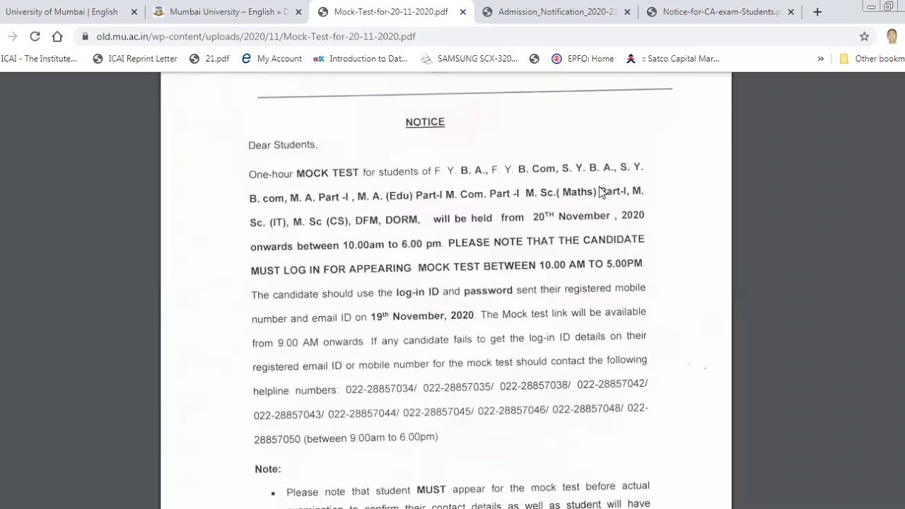IDOL, Mock Test, Admission Dates and CA examination