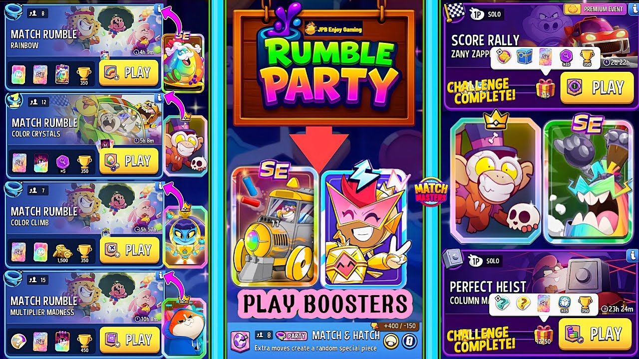 (4 Rumble+PARTY+2 SOLO) Zany Zay/ Column Mania/Rainbow/Color Crystals/Color Climb/Multiplier Madness