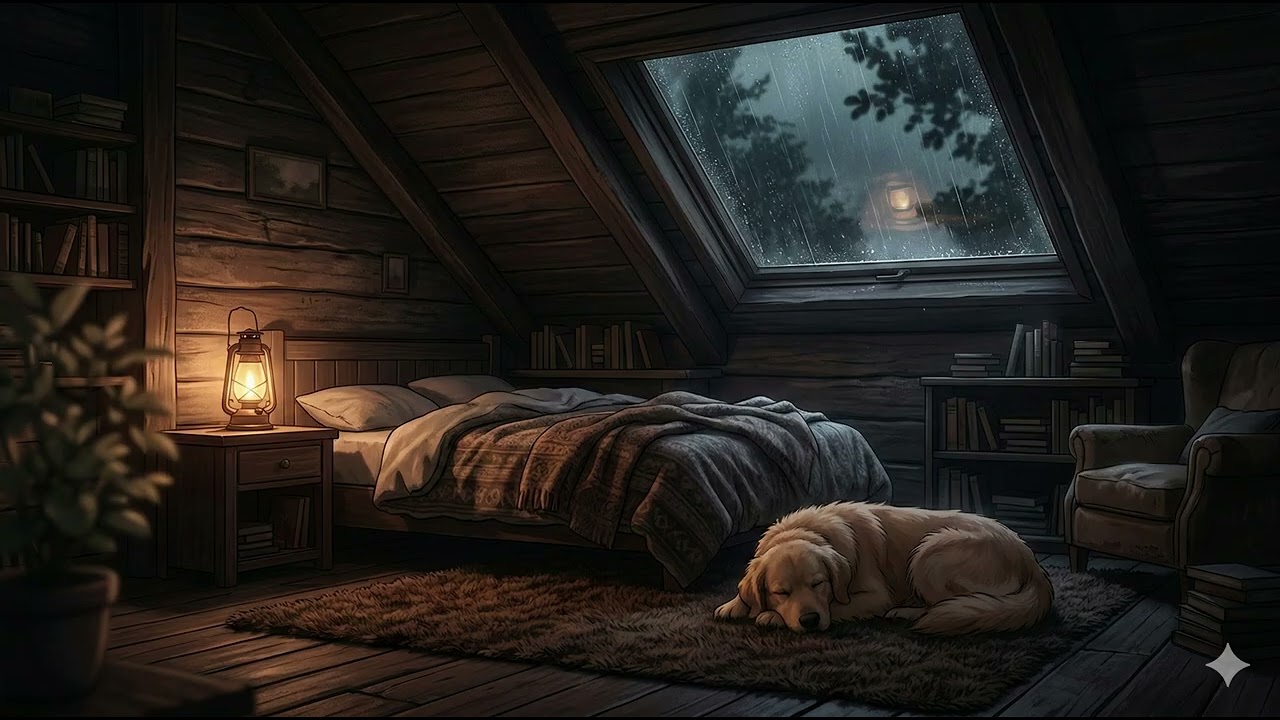 💤 8 Hours Rainy Night in Attic | Deep Sleep Lofi & Fireplace | 8小時閣樓雨聲與微火