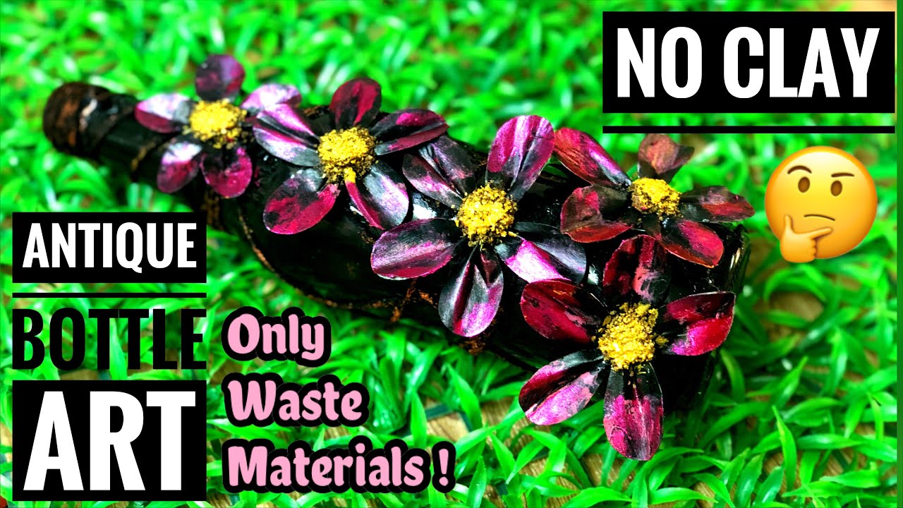 DIY- Antique Bottle Art from Waste | No clay Bottle Art | Waste Material Craft Ideas | Recycling |