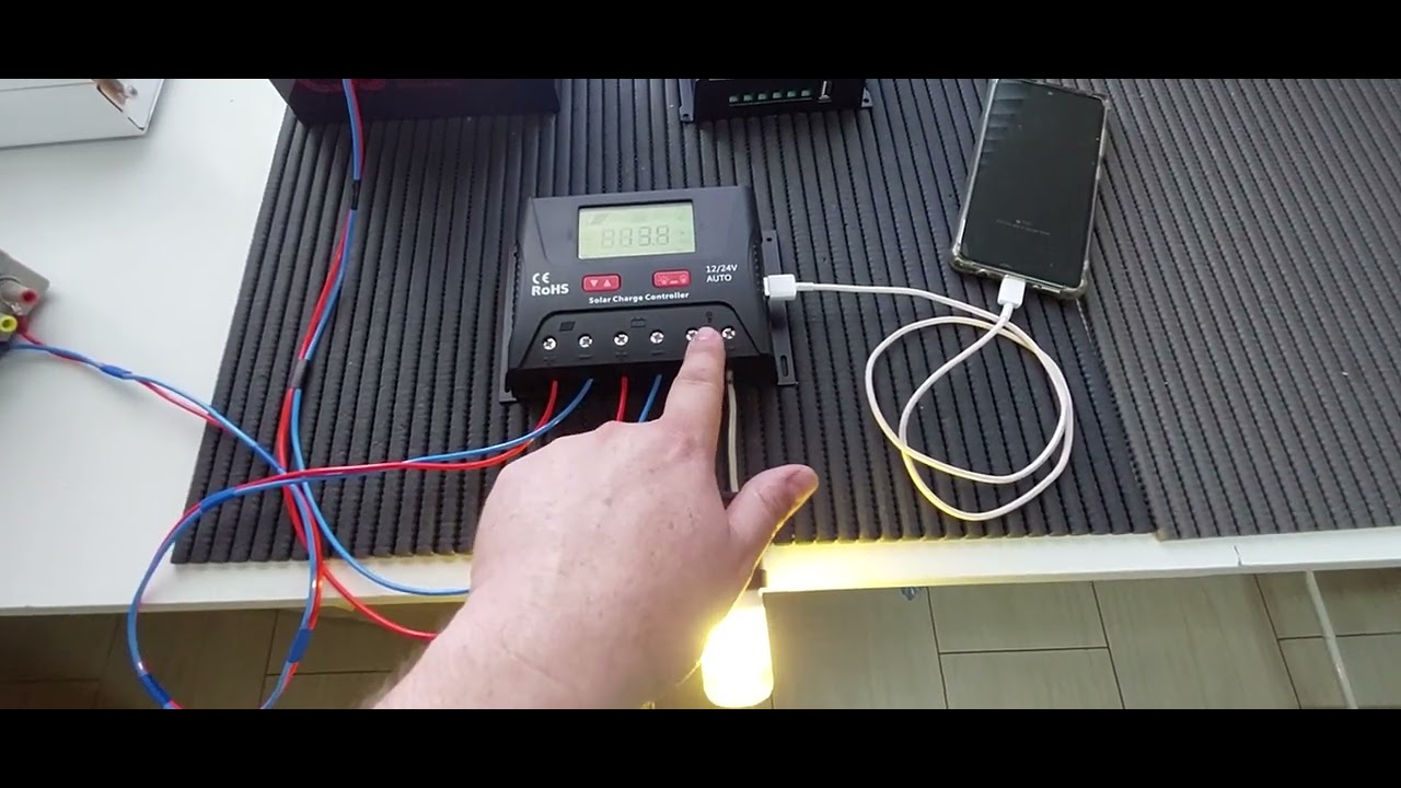 Configuração saída de carga ( Load ) e USB do controlador PWM SRNE
