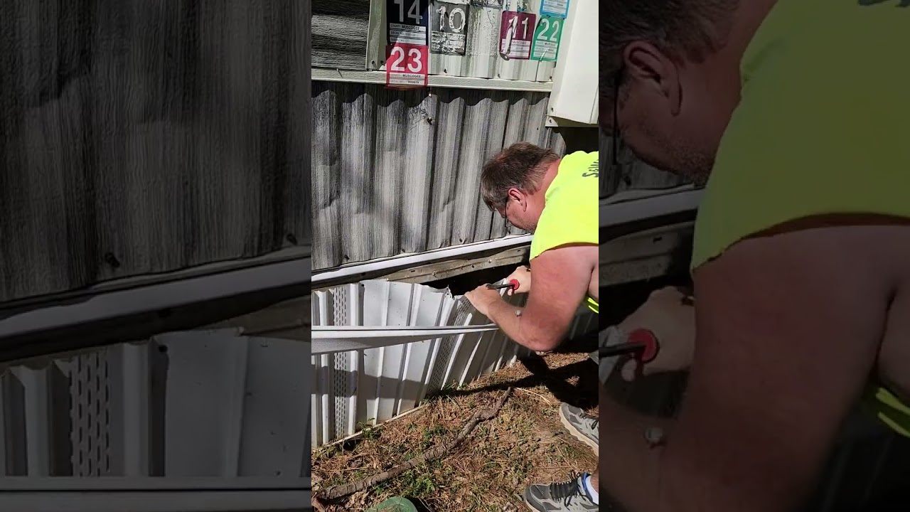 Verifying the serial numbers on the mobile home tongue.
