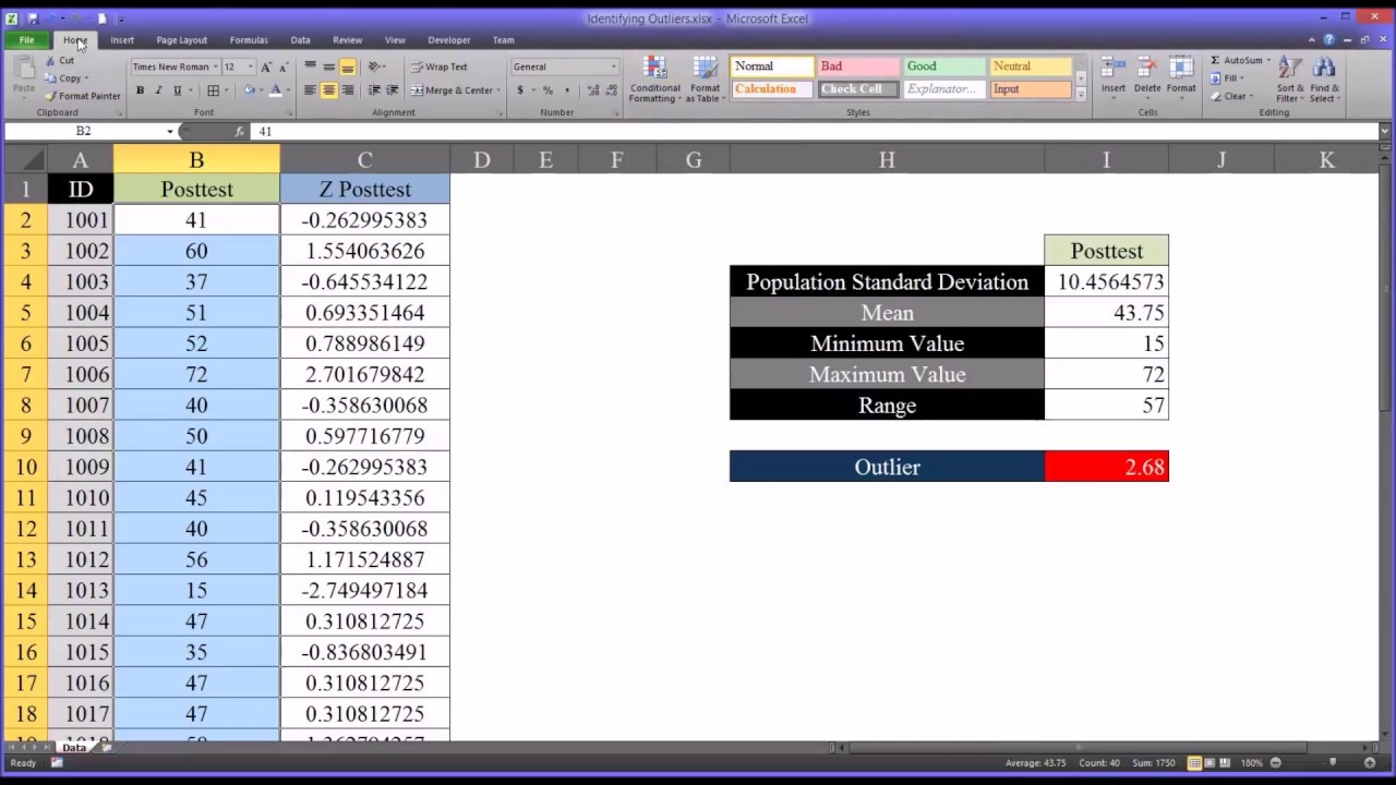 Identifying and Highlighting Outliers in Excel