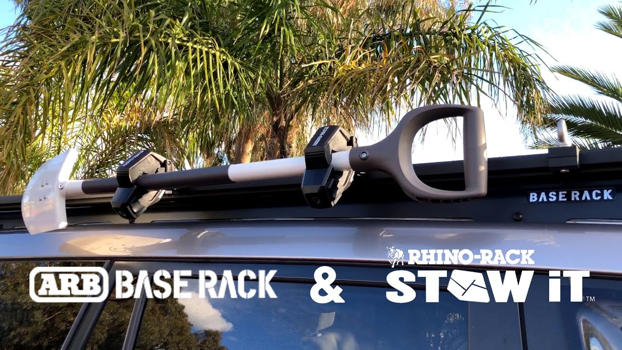 PRADO BUILD // ARB Base Rack shovel holder using Rhino-Rack Stow It