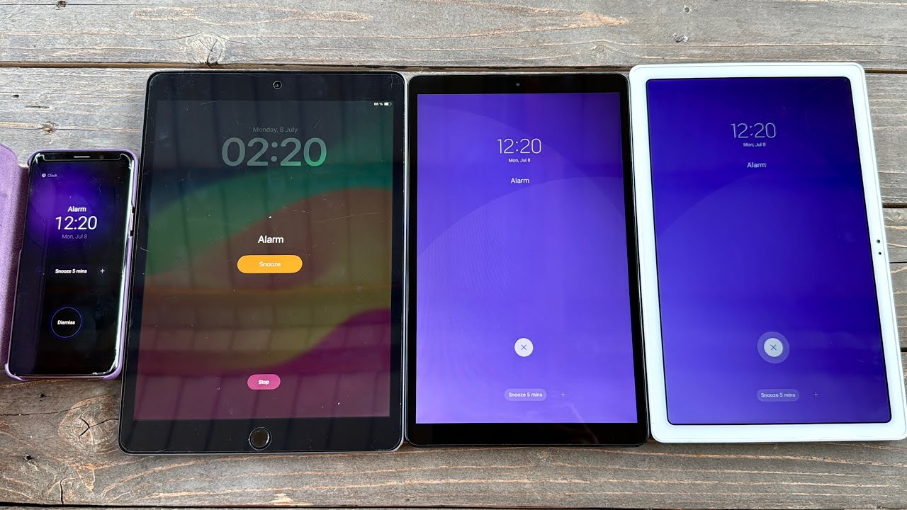 iPad 8 vs Samsung Tab A7 alarm Clock Samsung Tab A & Samsung S9
