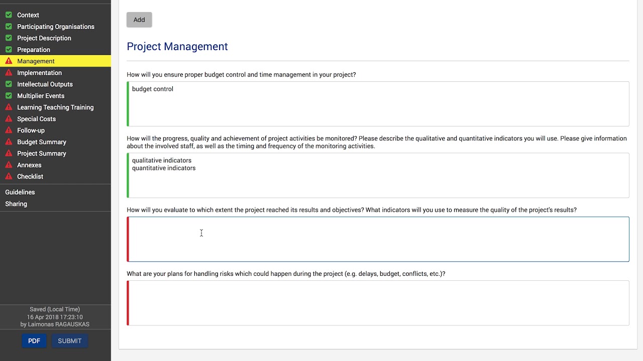 Erasmus+ Application Form - Part 2 Preparation, Management, Implementation and Intellectual Output